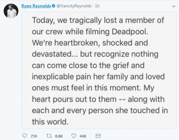 Deadpool Ryan Reynolds Tweet