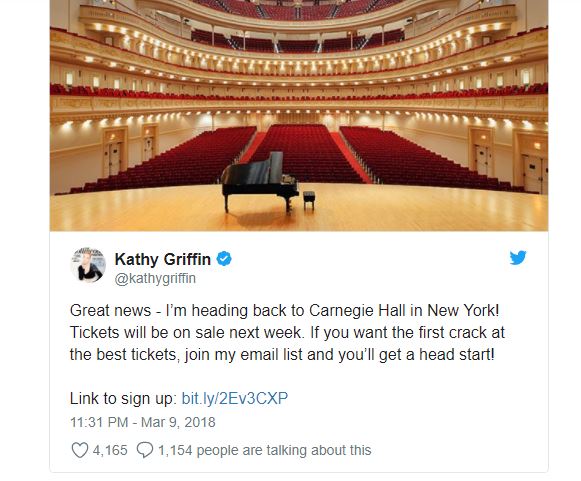 Kathy Griffin to resume touring following backlash from Trump severed head photo