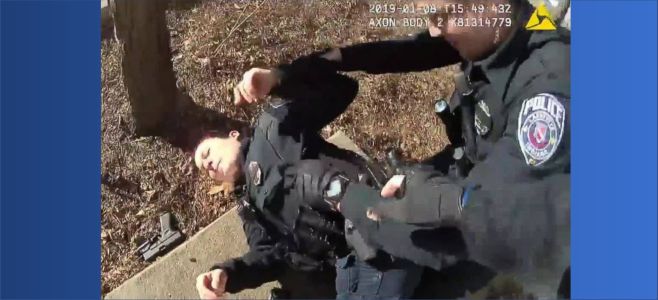 Police bodycam video shows one cop accidentally shooting another cop in the back