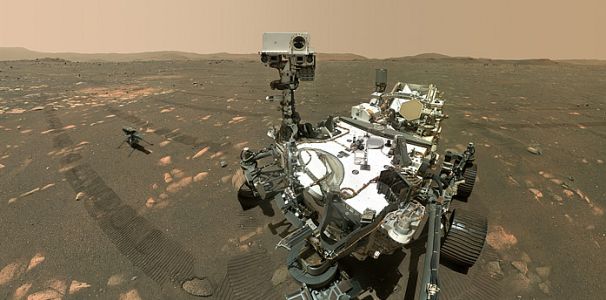 First Martian selfie of Perseverance Mars Rover with the Ingenuity helicopter
