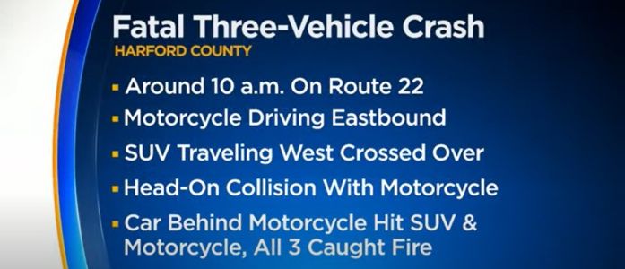 Fiery three-vehicle crash in Harford County claims the life of local Harley Davidson biker