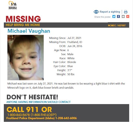 Ace News Today - Five-year-old Michael Joseph Vaughan missing since July 27, 2021: Update 