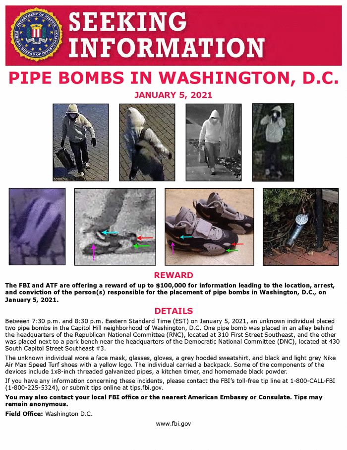 Ace News Today - FBI cranks up reward for info leading to arrest of January 6 Capitol pipe bomber to $500,000