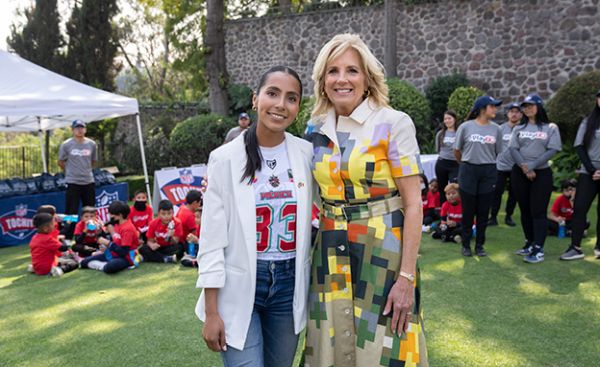 Jill Biden in Mexico City in support of youth Flag Football program, gender equality, girl power