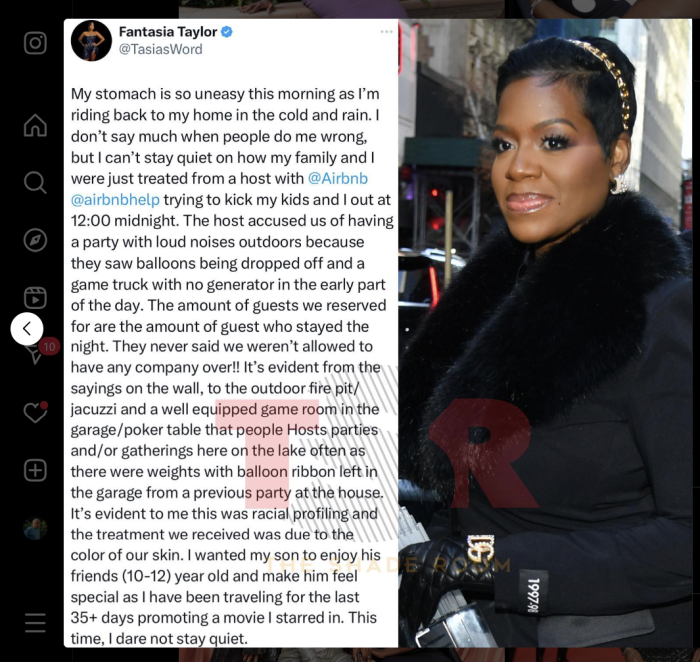 Ace News Today - Fantasia accuses Airbnb host of racial profiling after she and her family were asked to leave the rental