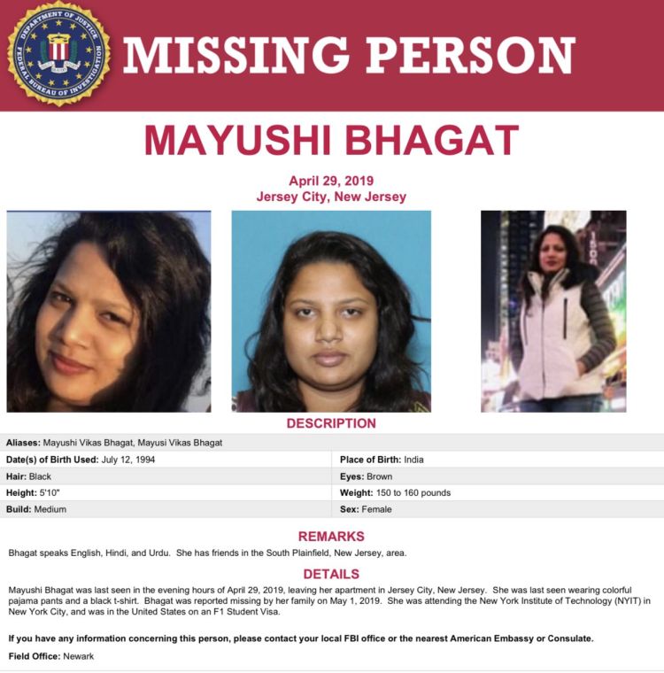 Ace News Today - $10K reward offered for information in finding Mayushi Bhagat, missing from Jersey City since 2019