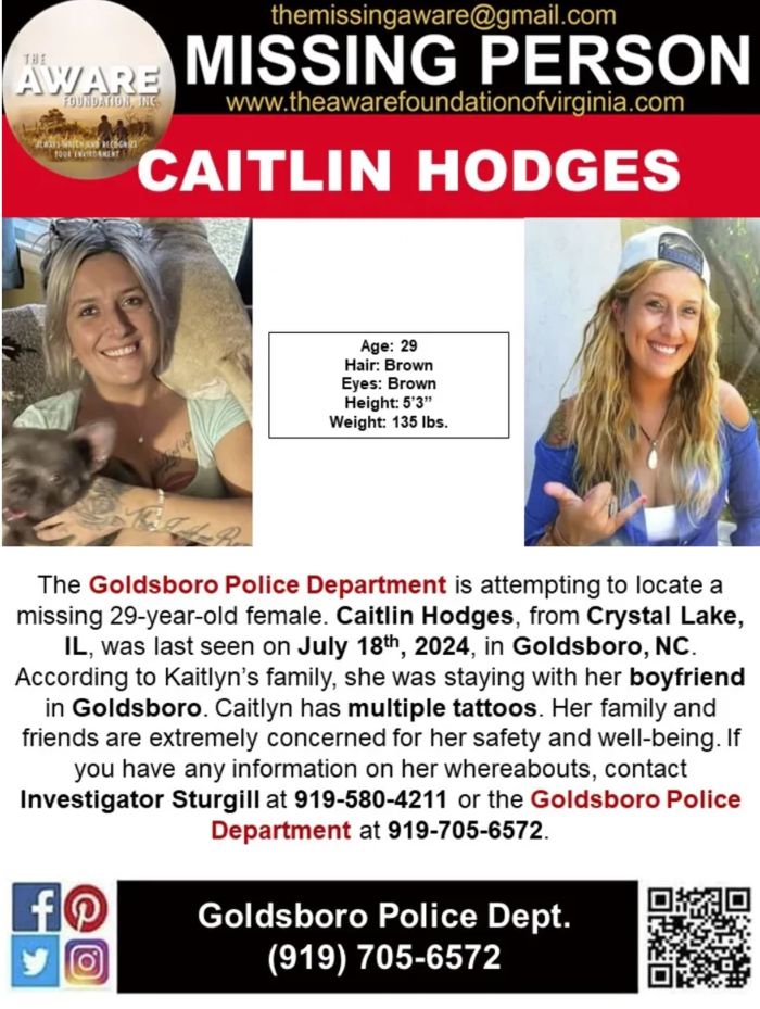 Police in Goldsboro, NC, seek help in locating woman who’s been missing since July 18, Image credit: The Aware Foundation