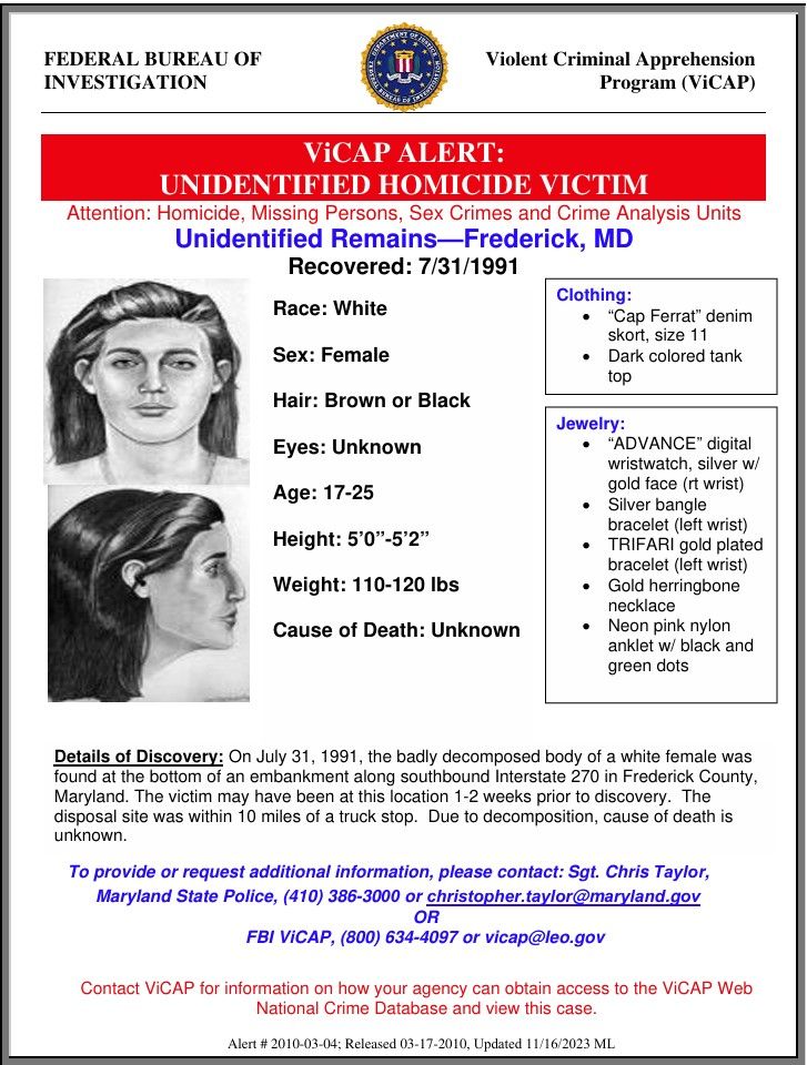 Ace News Today - Maryland Cold Case: We’re still trying to identify ‘Jane Frederick Doe 1991’; Can you help? Image credit: FBI