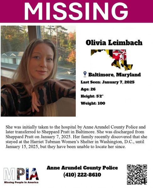 Anne Arundel Co. Police seek help finding missing woman, Olivia Leimbach, 26