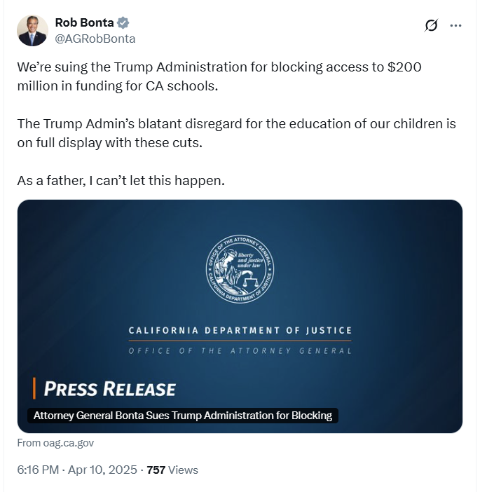 Ace News Today:  Trump administration sued over cutting millions of dollars of education funds to the U.S. States. Image credit: X