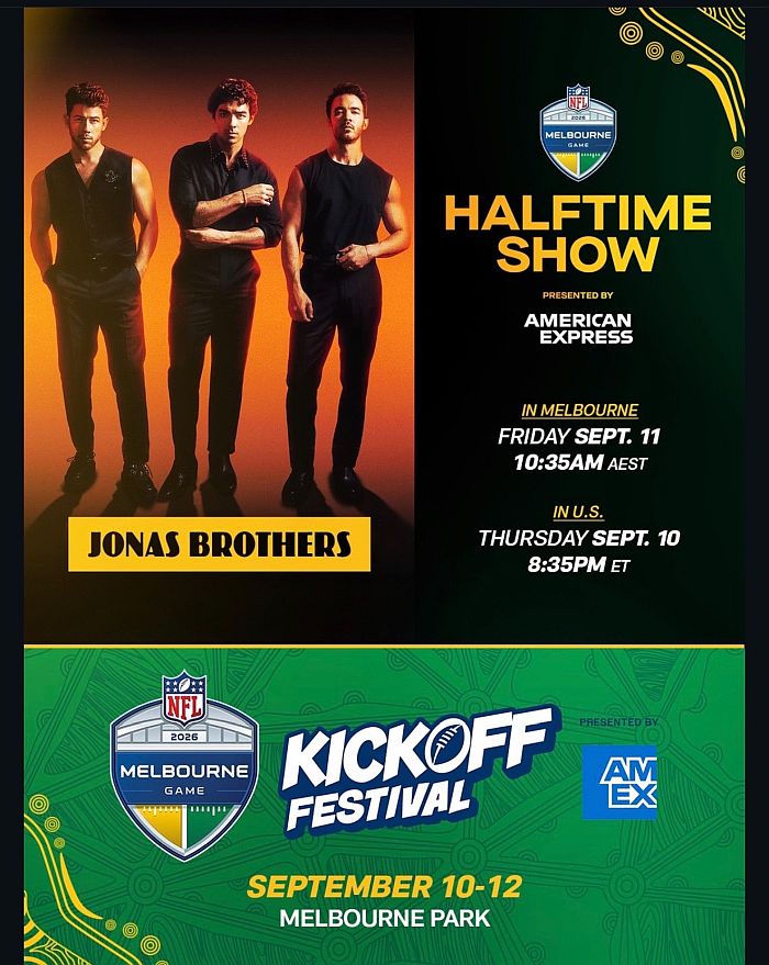 Ace News Today: Jonas Brothers set to headline historic NFL Halftime Show in Melbourne. Image credit: NFL

.